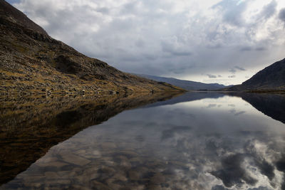 Reflection of mountain in llyn ogwen lake