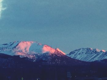 Scenic view of snow covered mountains against sky