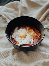 High angle view of korean noodle served on table