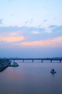 Scenic view of river against cloudy sky