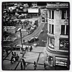 People walking on city street