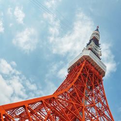 Low angle view of tokyo tower against sky