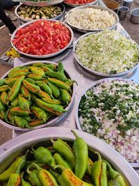 High angle view of vegetables for sale in market