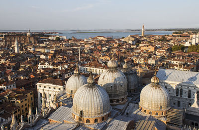 High angle view of city at waterfront