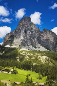 Low angle view of mountains at corvara