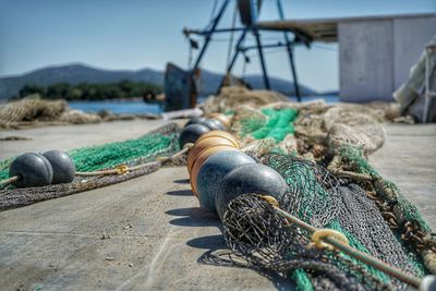 Close-up of fishing net on beach