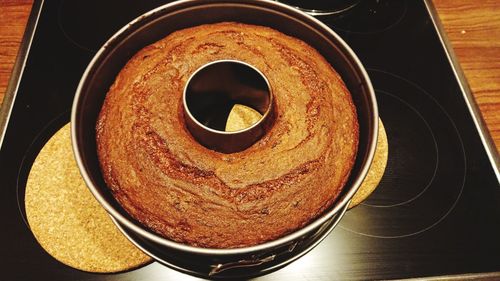 High angle view of cake in bowl