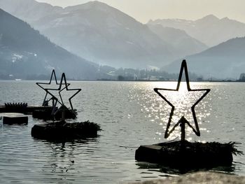 Scenic view of lake against mountain range