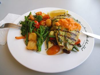 High angle view of meal served in plate