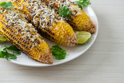 Close-up of food in plate on table