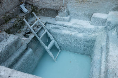 High angle view of steps by building during winter