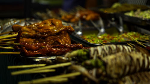 Close-up of food on barbecue grill