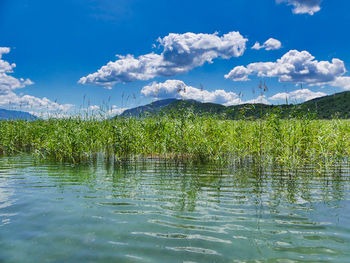 Scenic view of lake against sky