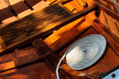 High angle view of hat on table