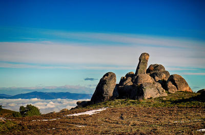 Rock formation on land against sky