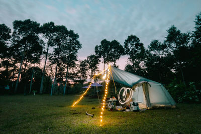 High angle view of tent against sky