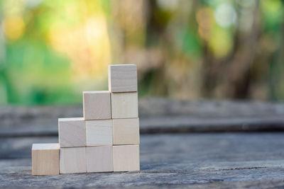 Close-up of wooden blocks on table