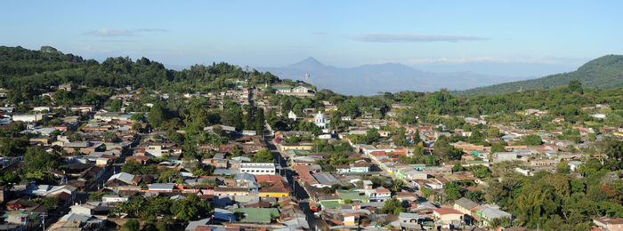 High angle view of townscape against sky