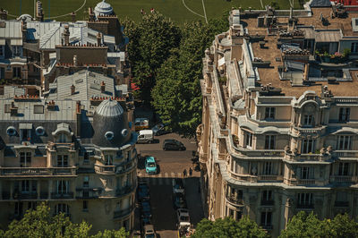 Detail of building in a sunny day seen from the eiffel tower in paris. the famous capital of france.