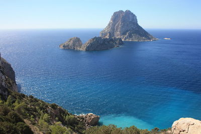 Scenic view of rocks in sea against sky