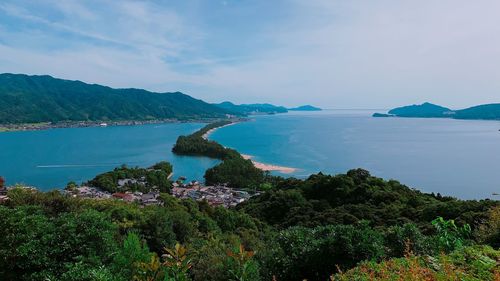 Scenic view of bay against sky