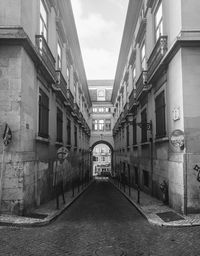 Empty alley amidst buildings in city