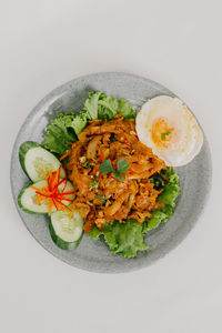 High angle view of food in plate