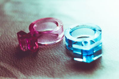 Close-up of glasses on table