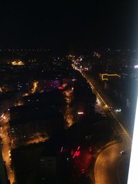 Aerial view of city at night