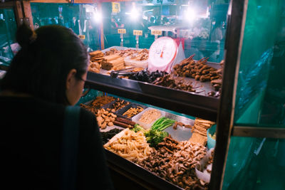 High angle view of food for sale at store