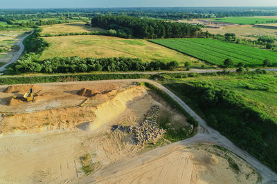 High angle view of agricultural land