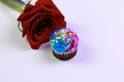 Close-up of cupcakes against white background