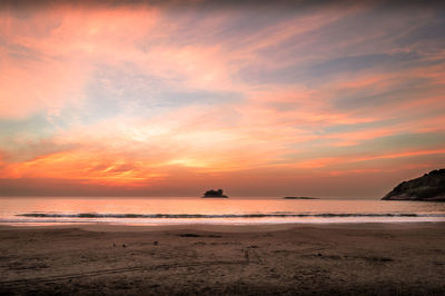 Scenic view of sea against sky during sunset