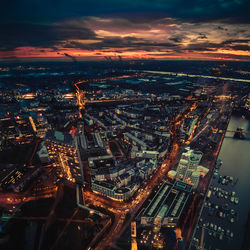 Aerial view of city at night