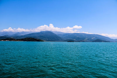 Scenic view of sea against blue sky