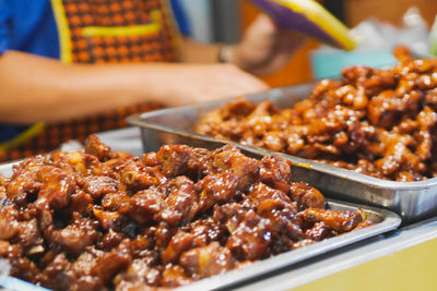 Close-up of meat in plate on table