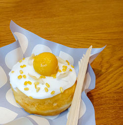 High angle view of cake on table