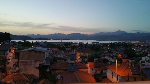 High angle view of townscape against sky at dusk