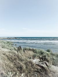 Scenic view of sea against clear sky
