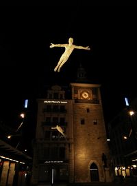 Low angle view of illuminated built structure