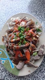 High angle view of vegetables in plate