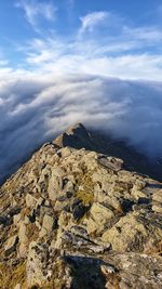 Low cloud rolling over mountain too striding edge 