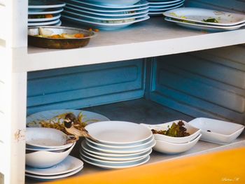 High angle view of breakfast on table