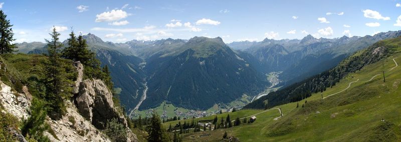 Panoramic view of landscape and mountains against sky