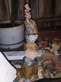 Close-up of stone stack on rocks