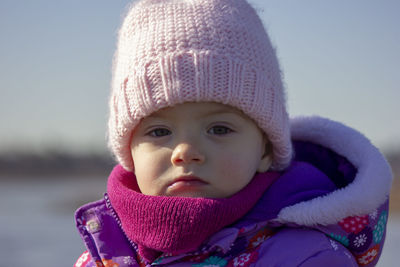 Portrait of cute girl wearing knit hat