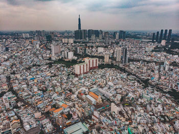 High angle view of townscape against sky