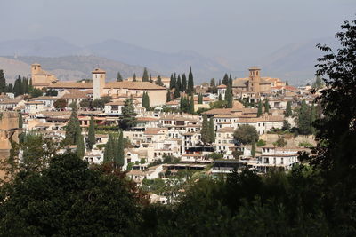 High angle view of townscape against sky