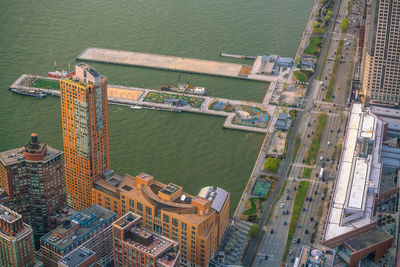 High angle view of buildings in city