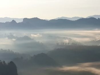 Scenic view of mountains against sky during sunset